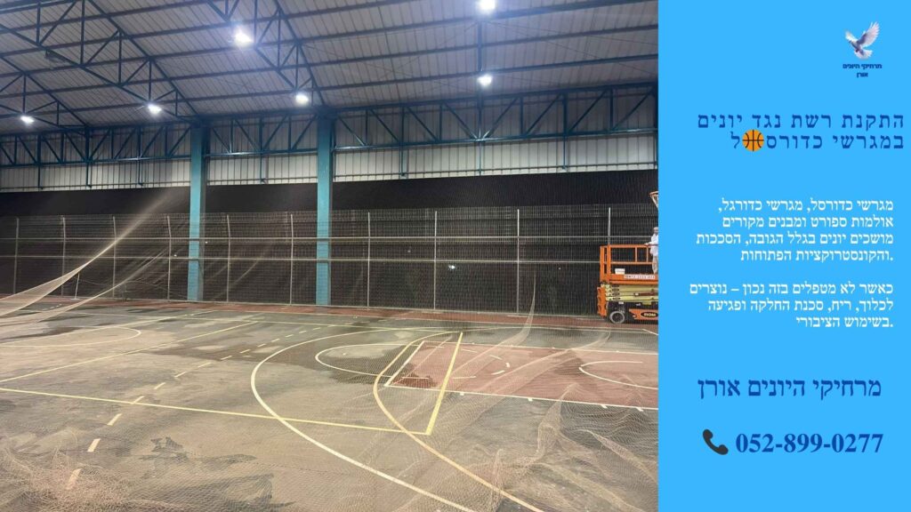 התקנת רשת נגד יונים במגרשי כדורסל