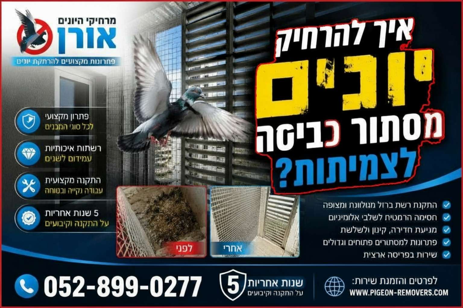 הרחקת יונים ממסתור כביסה לצמיתות