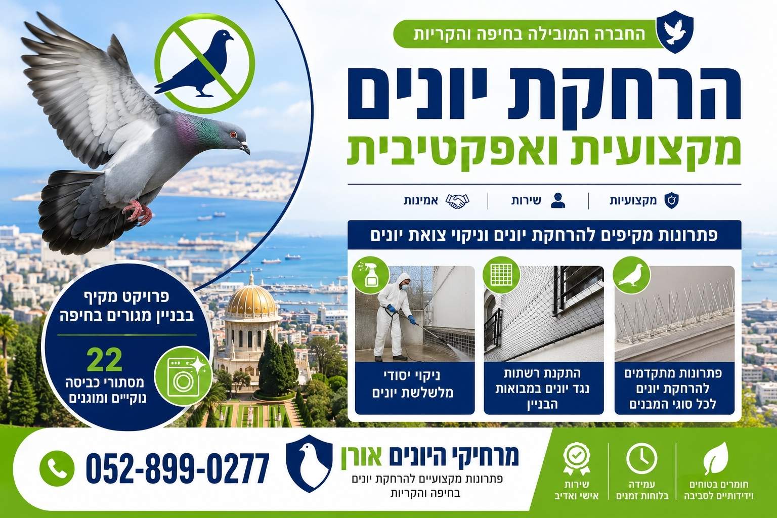 פרויקט הרחקת יונים מקיף בבניין מגורים בחיפה