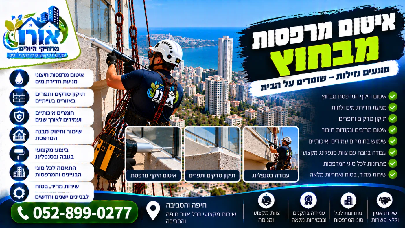 איטום מרפסות מבחוץ – איטום היקף מרפסת ותפרים בסנפלינג