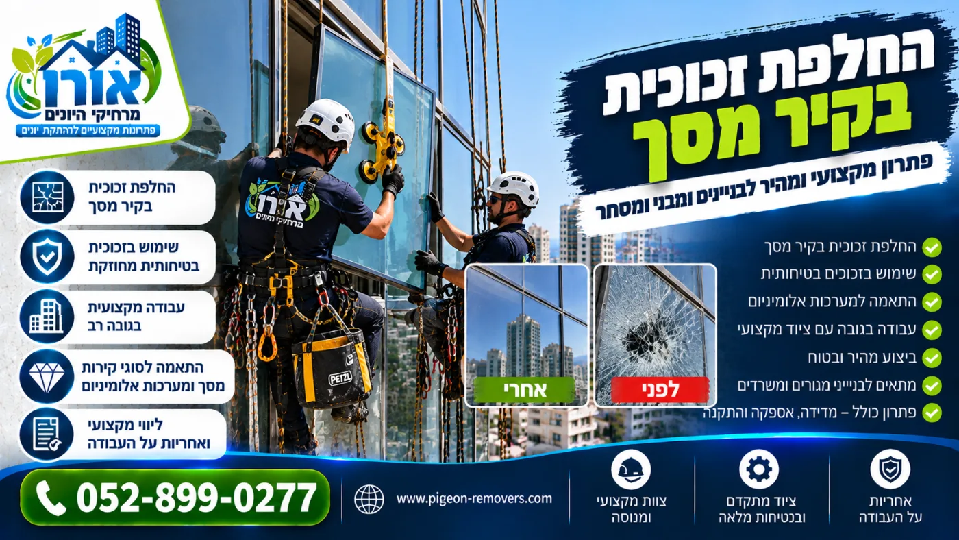החלפת זכוכית בקיר מסך בסנפלינג – זכוכית שבורה לפני ואחרי