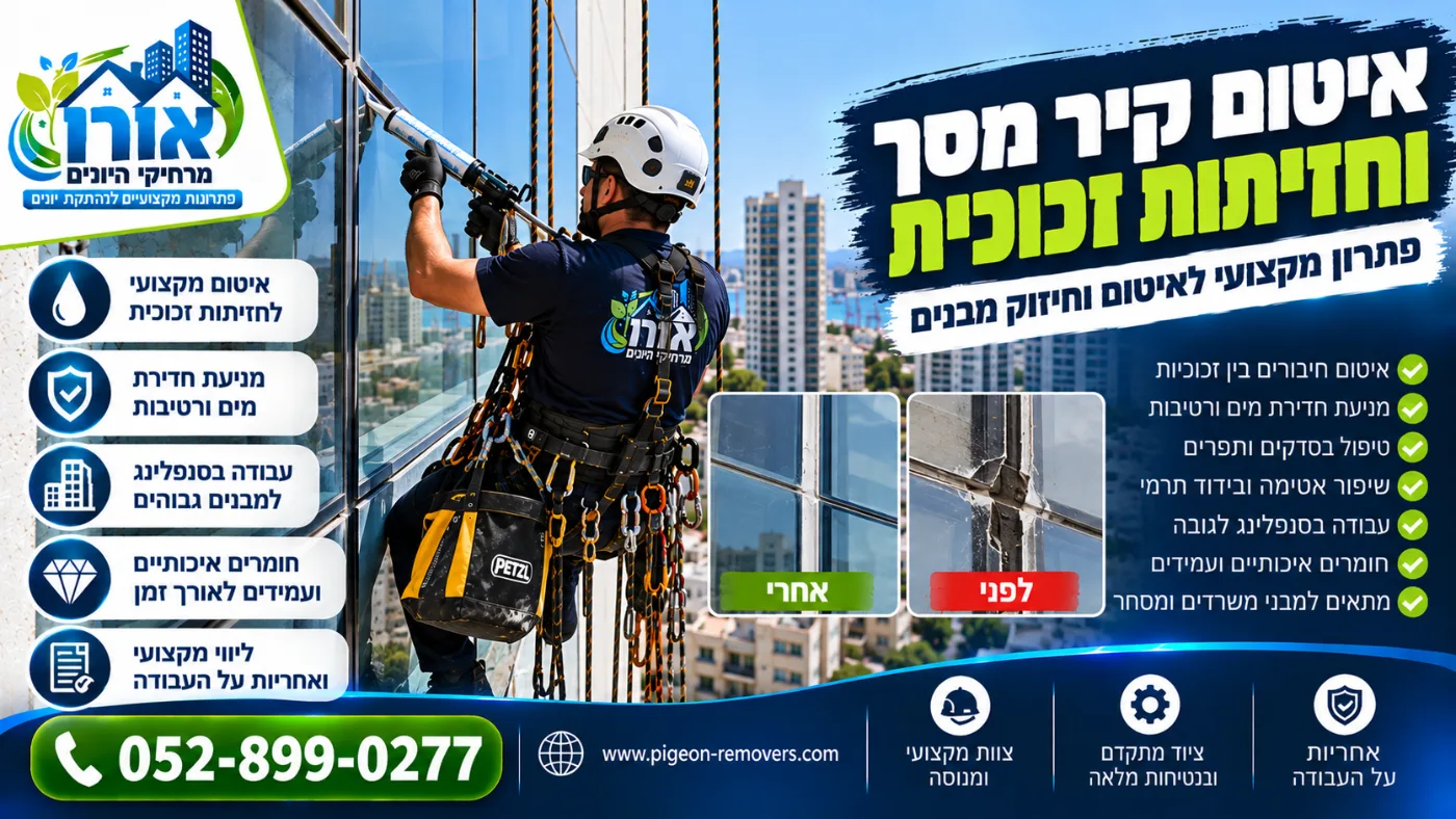 איטום קיר מסך וחזיתות זכוכית בסנפלינג, לפני ואחרי