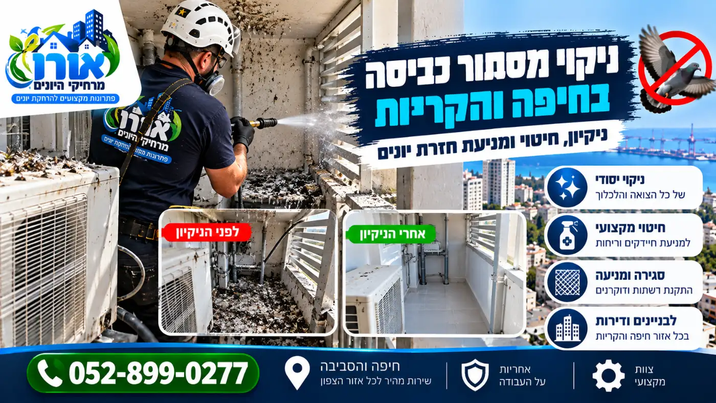 ניקוי מסתור כביסה מצואת יונים בחיפה והקריות – לפני ואחרי הניקיון