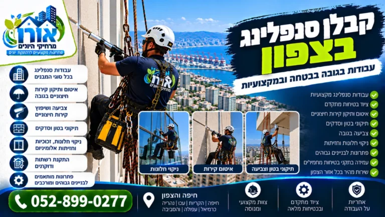 קבלן סנפלינג בצפון – איטום קירות, תיקוני בטון וניקוי חלונות בגובה