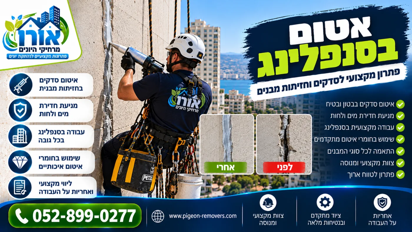 איטום בסנפלינג – איטום סדק בחזית מבנה, לפני ואחרי