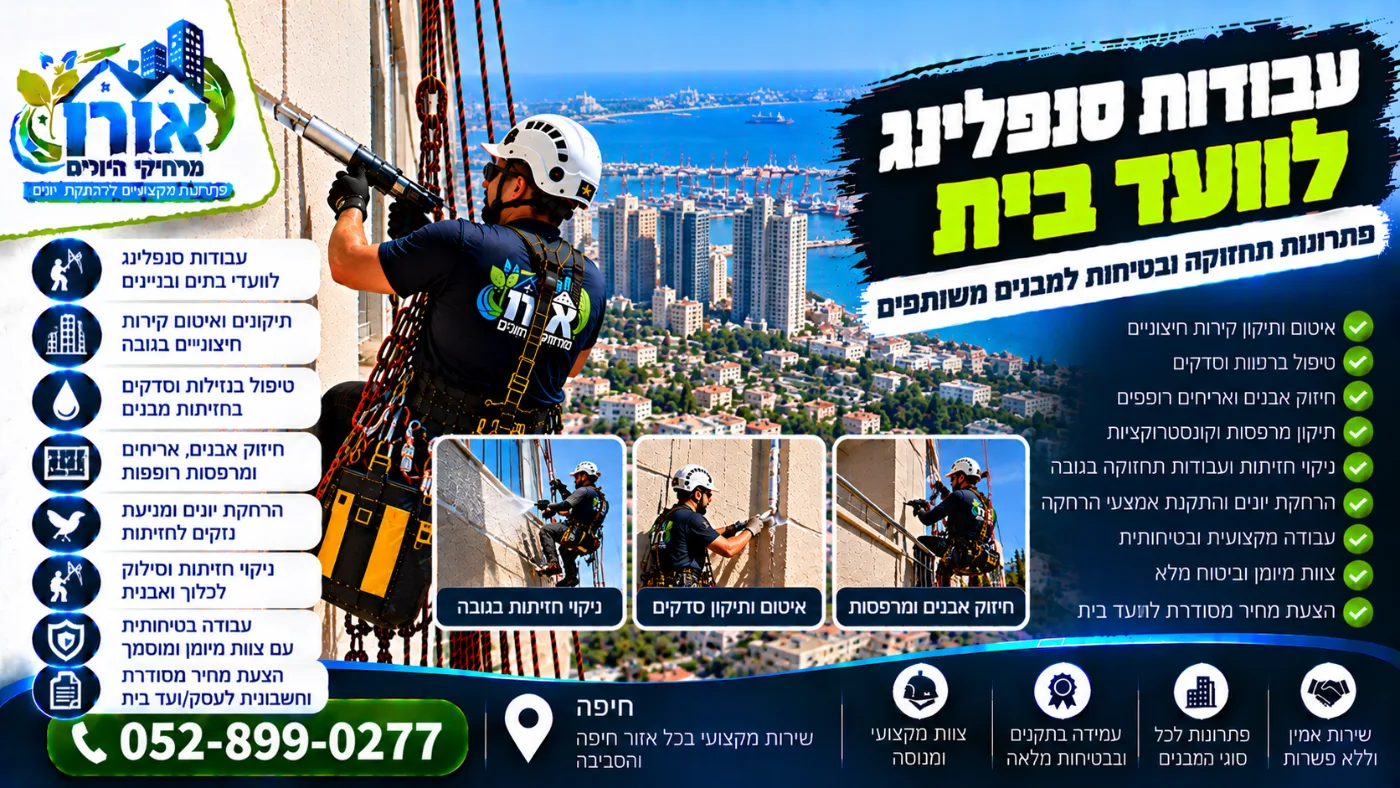 עבודות סנפלינג לוועד בית – איטום, חיזוק אבנים וניקוי חזיתות בבניין משותף